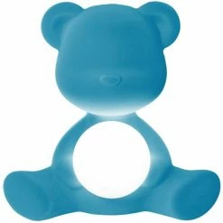 Aktion 🎁 Qeeboo Teddy Girl Rechargeable Lamp Velvet Finish Tischleuchte - 35 X 24 X 32 Cm - Light Blue 🧨